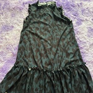 SHEIN Teal and Black Leopard Print Ruffle Hem Dress